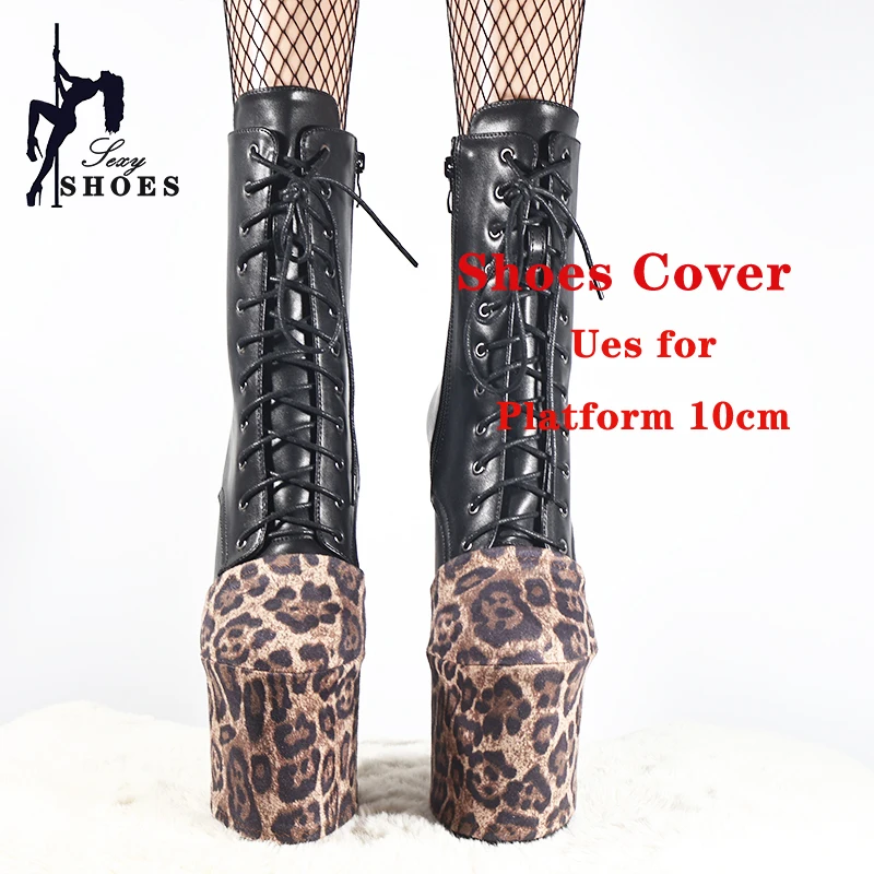 Leopard Print Suede Pole Dance Boots Overshoes Wear-Resist Women Sandals Pumps High-heeled Shoes Platform Protectors Cover Shoes