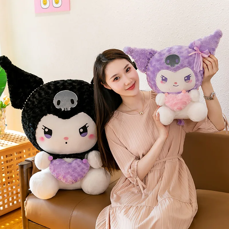 

Плюшевые игрушки Sanrio Kuromi, Мультяшные декоративные подушки для комнаты, с жемчугом, сердцем, маленьким демоном, аниме, подарок на день рождения, 35/40/55 см