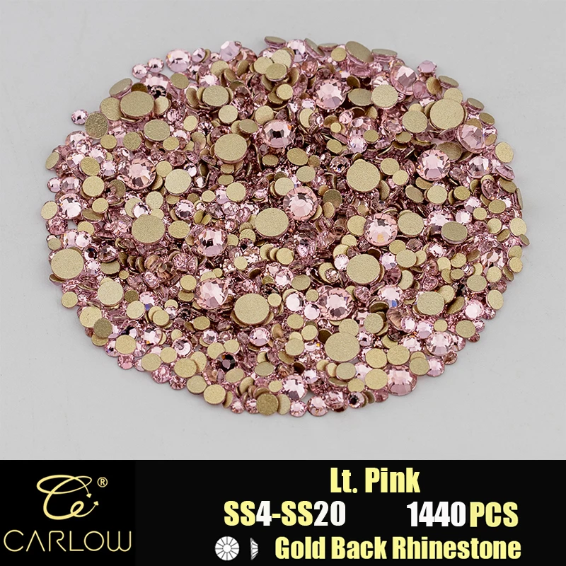 Shiny Gold Back Glass Crystal Rhinestones for DIY Crafts and Nail Art - 1440 Pieces