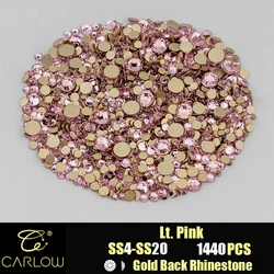 Shiny Gold Back Glass Crystal Rhinestones for DIY Crafts and Nail Art - 1440 Pieces (Light Pink)