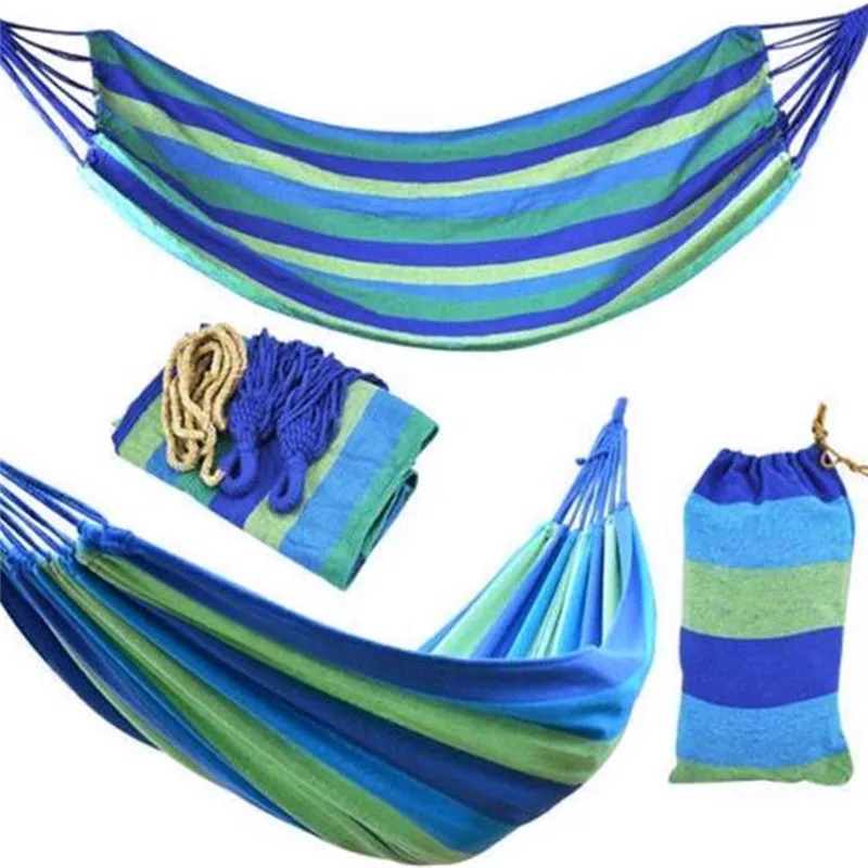 Portable Hammock Outdoor Garden Hammock Hanging Bed for Home Travel Camping Hiking Swing Canvas Stripe Hammock