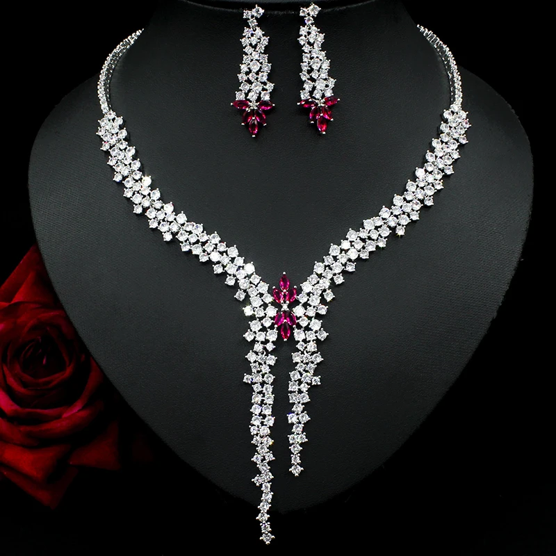 

Cubic Zircon Tassel Jewelry Set of Earrings Necklace Elegant Luxury Women's Sets For Wedding Party Accessories Free Shipping