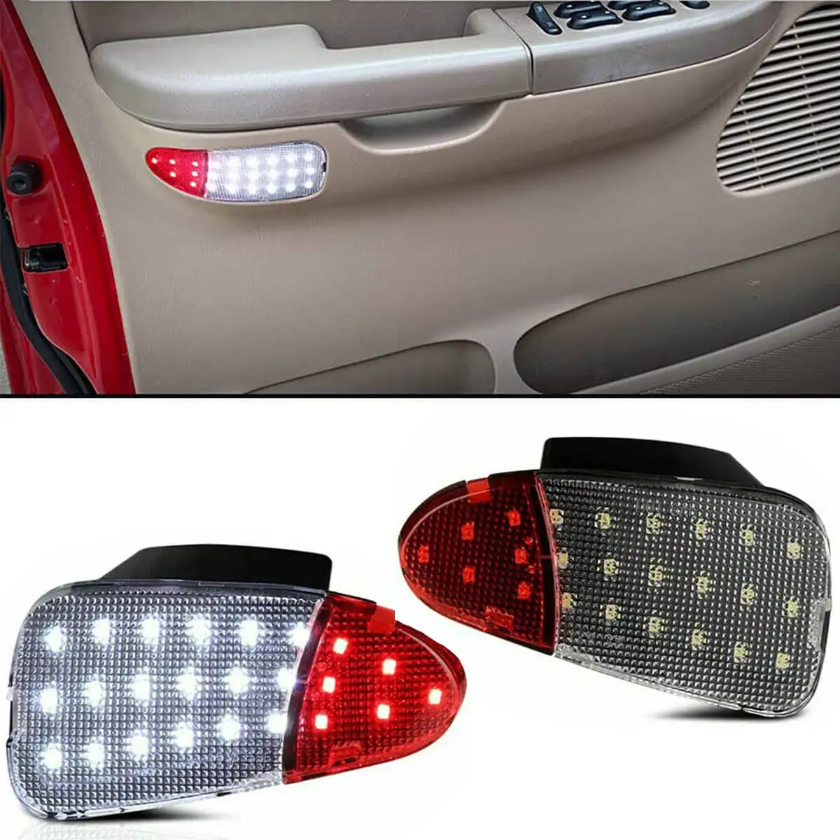 

Ford Car LED Door Panel Courtesy Light Assembly Replacement For 1997-2003 F150 1997-1999 F250 Red & White Lamp 2Pcs
