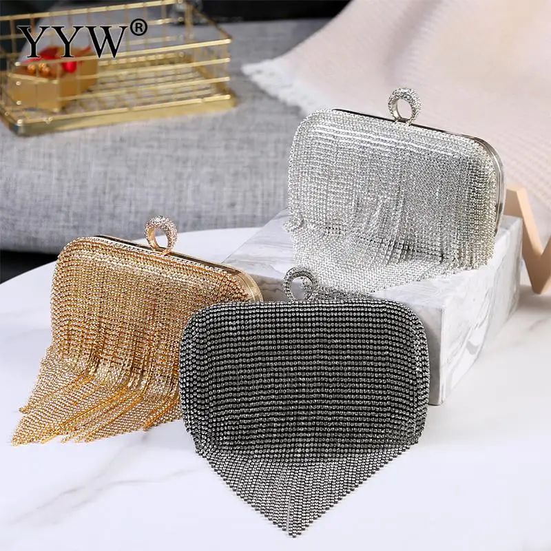 Rhinestone Silver Bag for Women Evening Handbag Glitter Diamante Clutch Bag  for Wedding Party,Silver