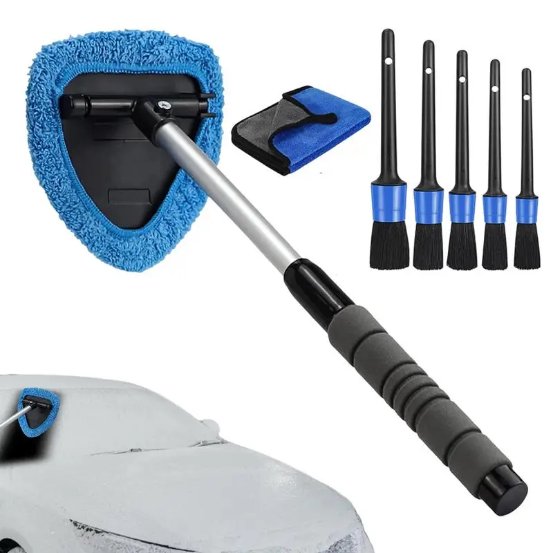 

7Pcs Car Windshield Cleaner Wand Telescoping Long Handle Cleaning Mop Quick-Clean Microfiber Squeegee Car Window Cleaning Tool