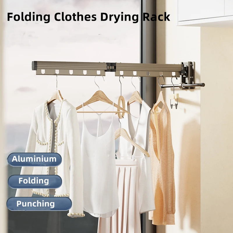 Folding Clothesline Aluminum Wall Retractable Clothes Horse Perforated Installation Balcony Laundry Dryer With Hanging Pole 13 Folding Clothesline Aluminum Wall Retractable Clothes Horse Perforated Installation Balcony Laundry Dryer With Hanging Pole 5