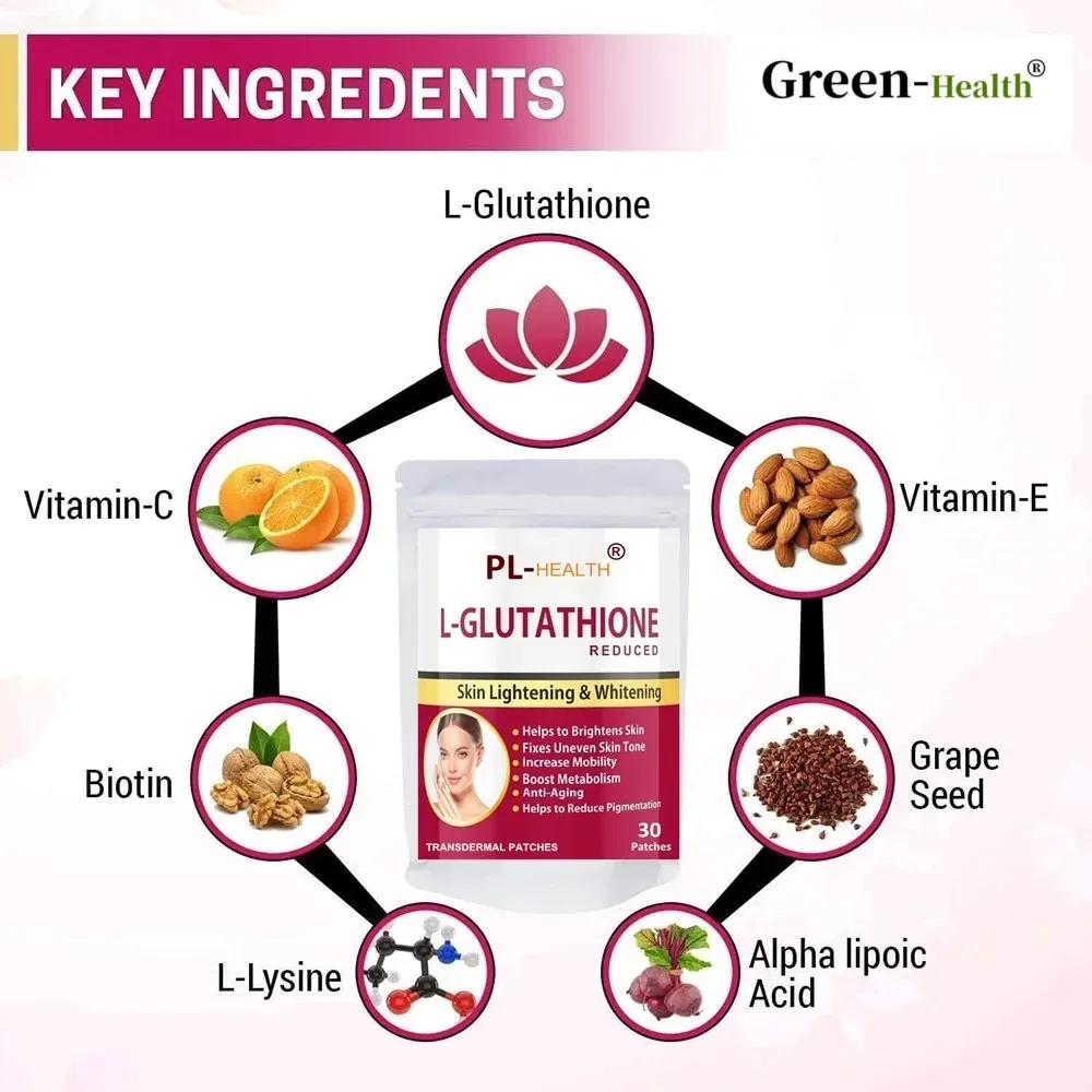 glutathione and vitamin c patches 30 Patches L-Glutathione Transdermal Patches Skin Whitening and Lightening  with Vitamin C & E, Biotin One Month Supply