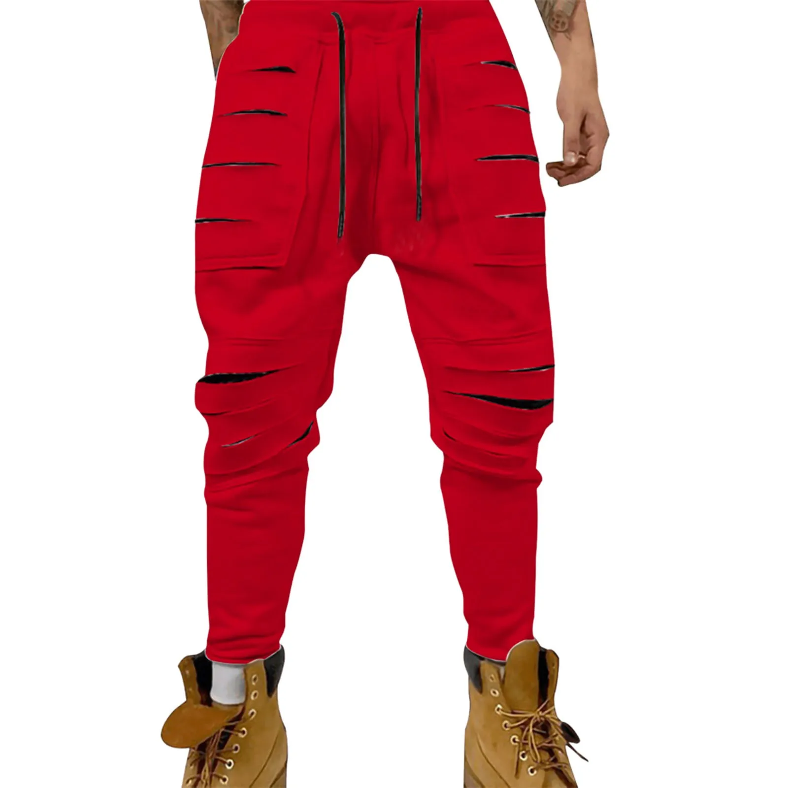 Men's Sports Tracksuit Pants Sweatpants Loose Ripped Trousers Casual Jogging Street Pants With Pockets Streetwear gym joggers for men