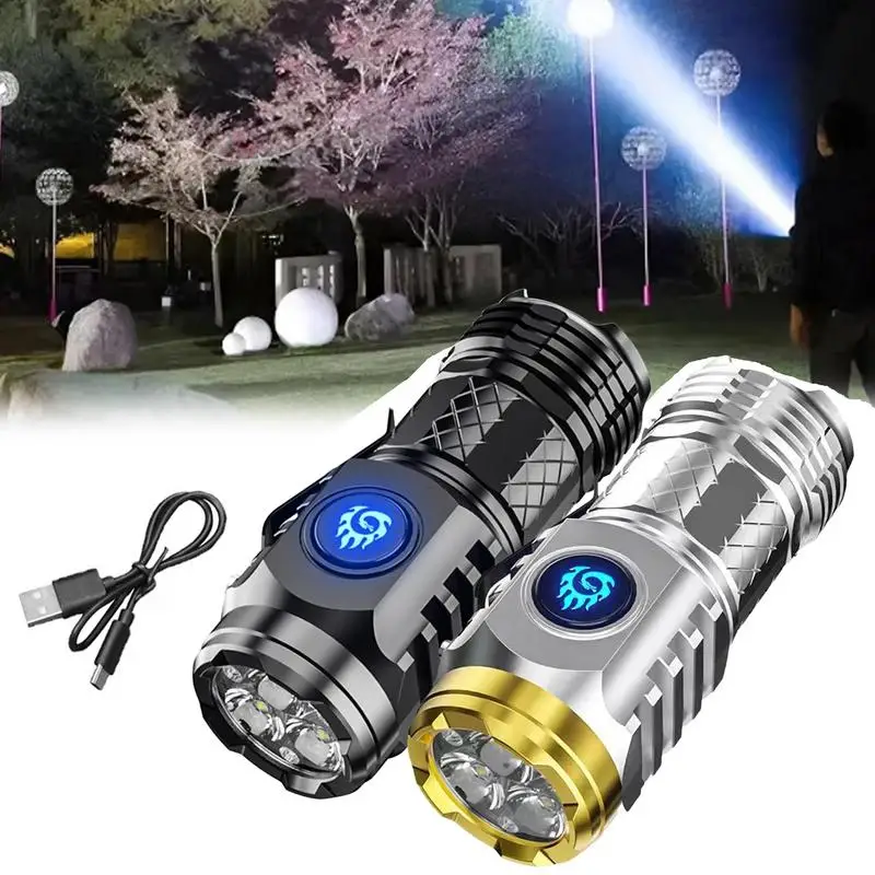 Mini Flashlight Three-Eyed Monster Super Power Rechargeable Portable Lighting
