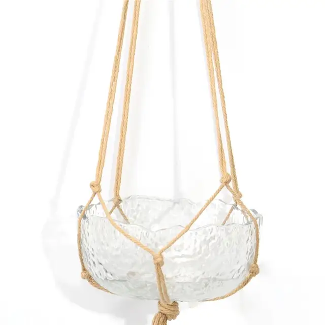 Függő Kosár Kézi Virág Edény Nettó Táska Fonott Otthoni Vintage Dekoráció Növény Heveder Csomózott Kötél Kerti Növényi Edző Tálca - Image 3