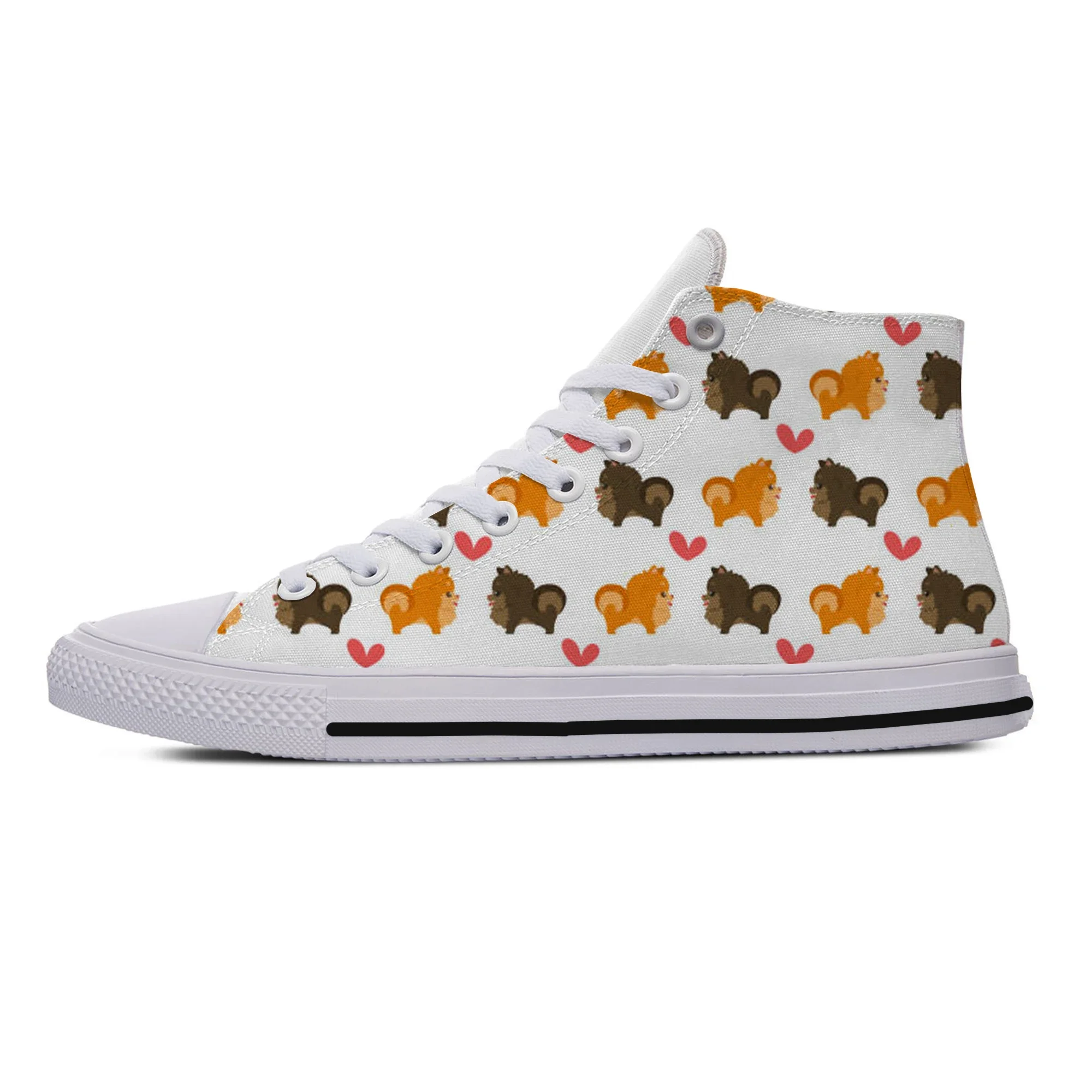 Hot Summer Pomeranian Animal Pets Dog Cut Kawaii Lightweight High Top Canvas Shoes Men Women Casual Sneakers Classic Board Shoes
