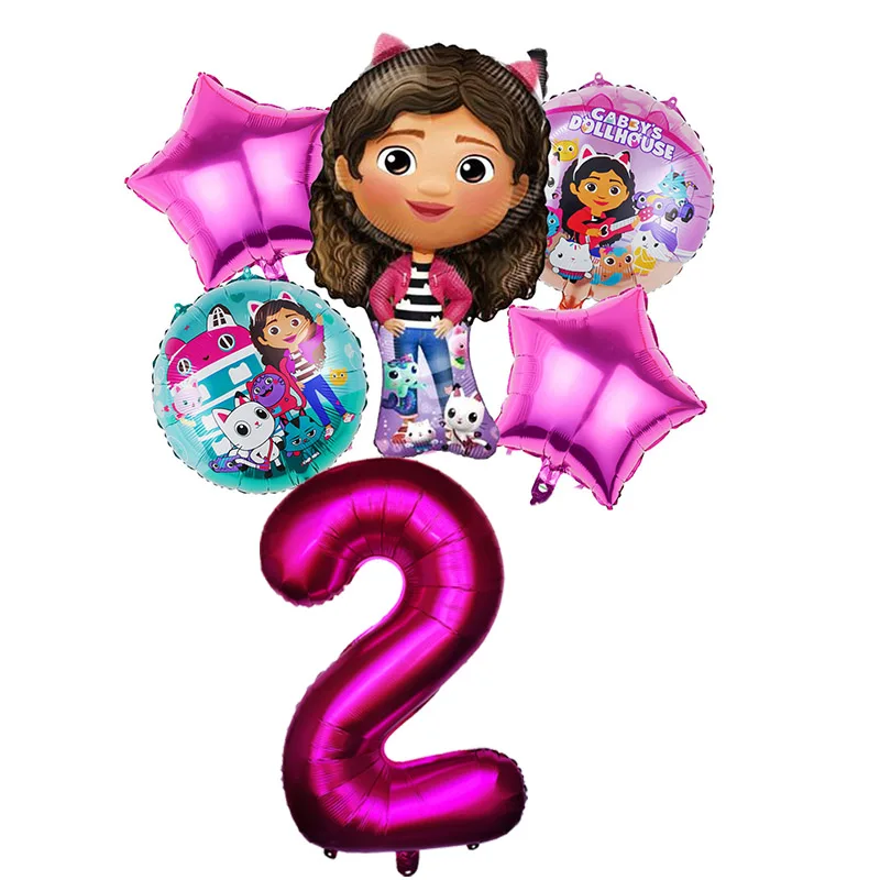 Gabby Dollhouse Balloons Set - 6pcs Cartoon Birthday Party Decorations