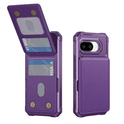 Deluxe Leather Flip Wallet Phone Case with Card Holder and Stand Feature - Google Pixel 9A (Purple)