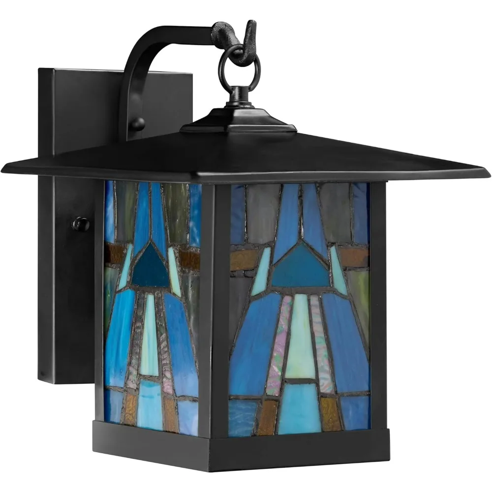 11.75 Inch Aqua Mission Style Outdoor Wall Light Lantern with One Bulb