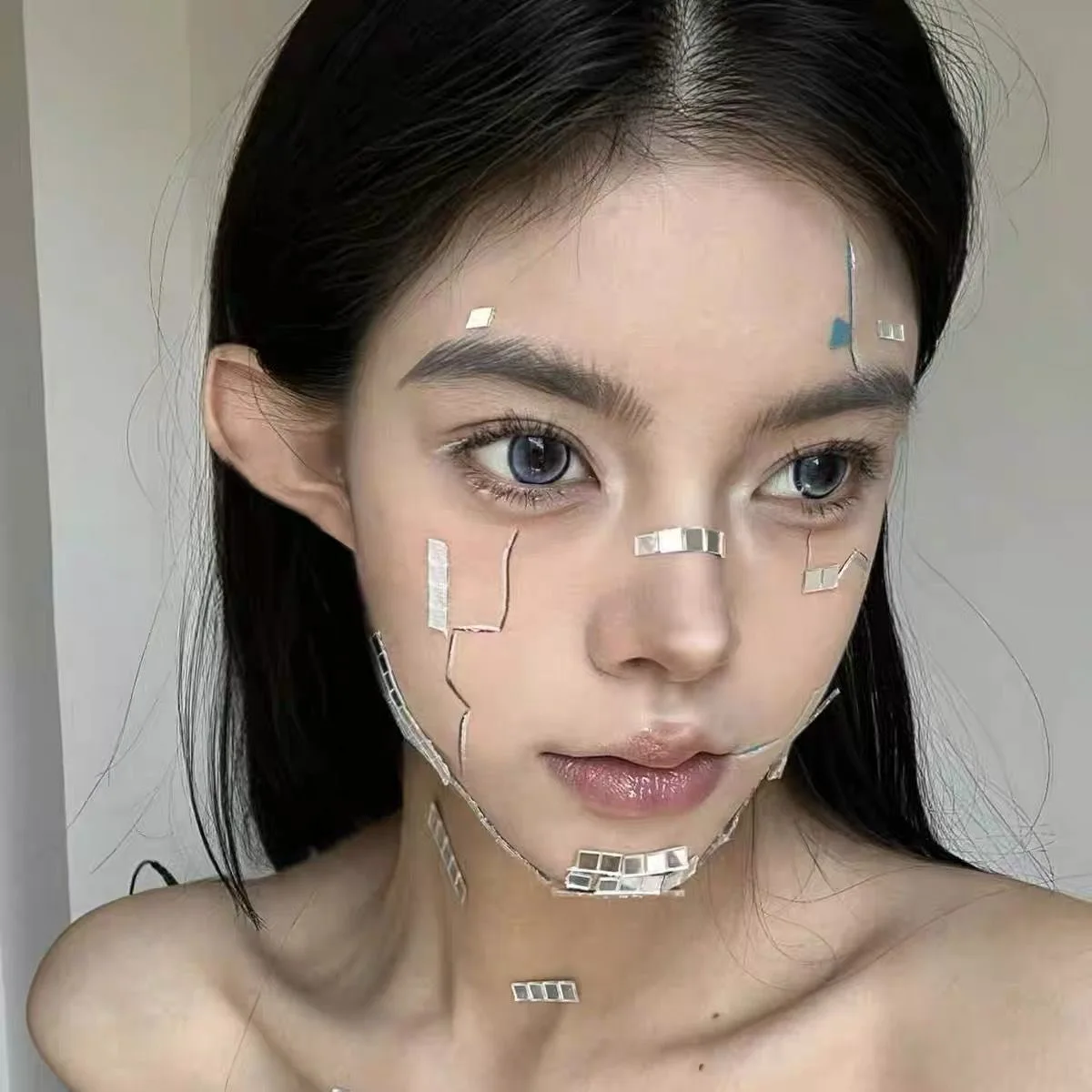 Blue Purple Rhinestone Face Stickers Temporary Tattoo