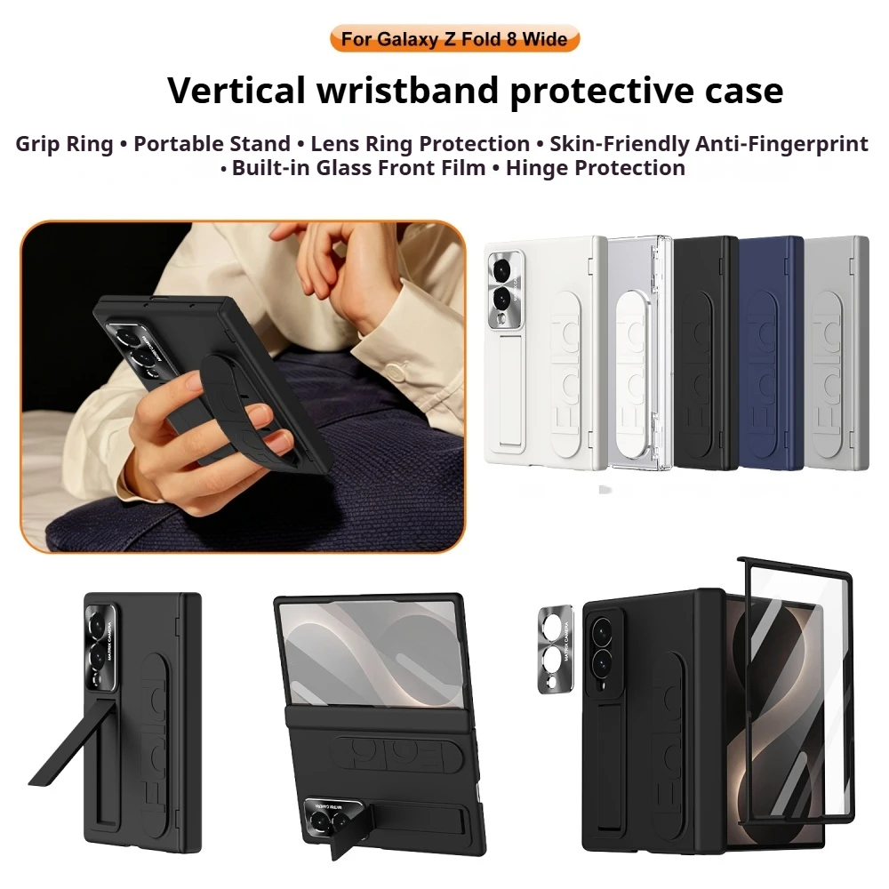 Portable Silicone Wrist Strap Case with Glass Film Protection and Stand Feature