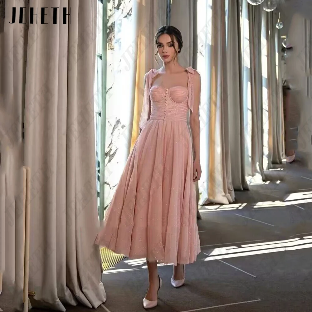 

JEHETH Modern Spaghetti Straps Party Gown Sweetheart Lace Up Sleeveless vestido de formatura Tulle A-Line vestidos de graduación
