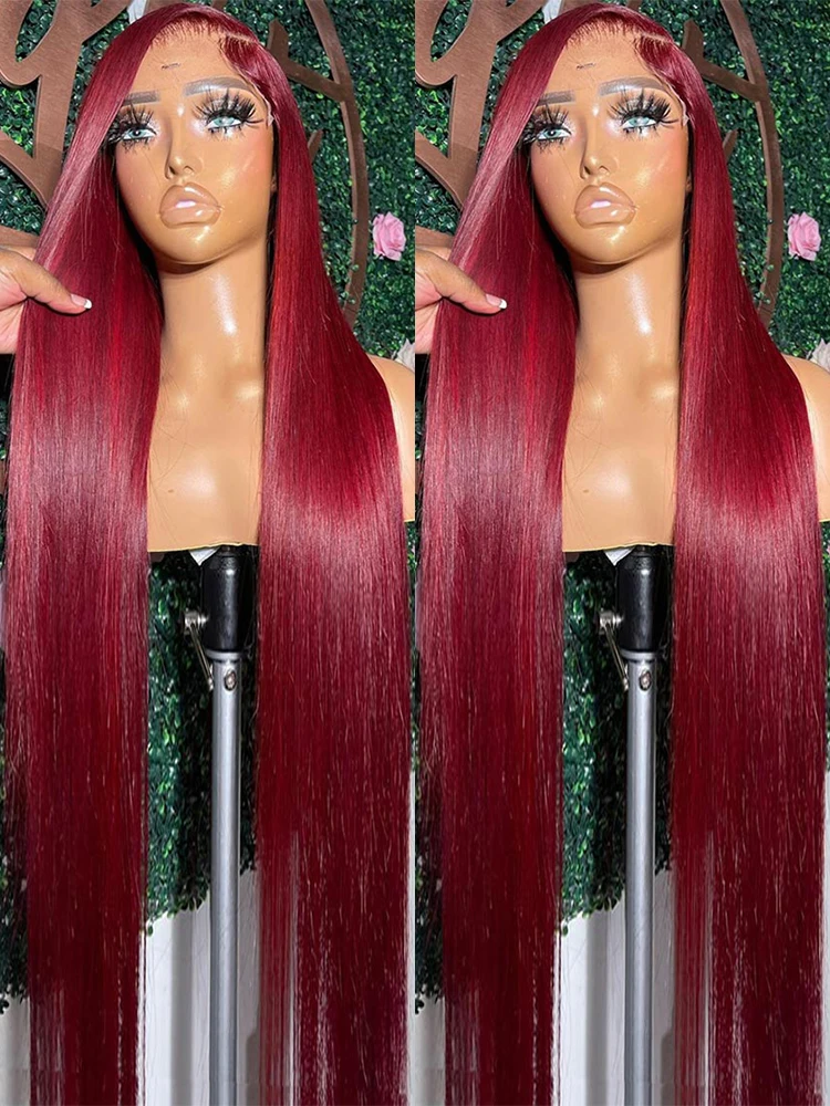 

99j Burgundy 13x6 Hd Lace Frontal Wigs For Women 13x4 Red Colored Straight Lace Front Wigs Glueless Wig Ready Human Hair To Wear