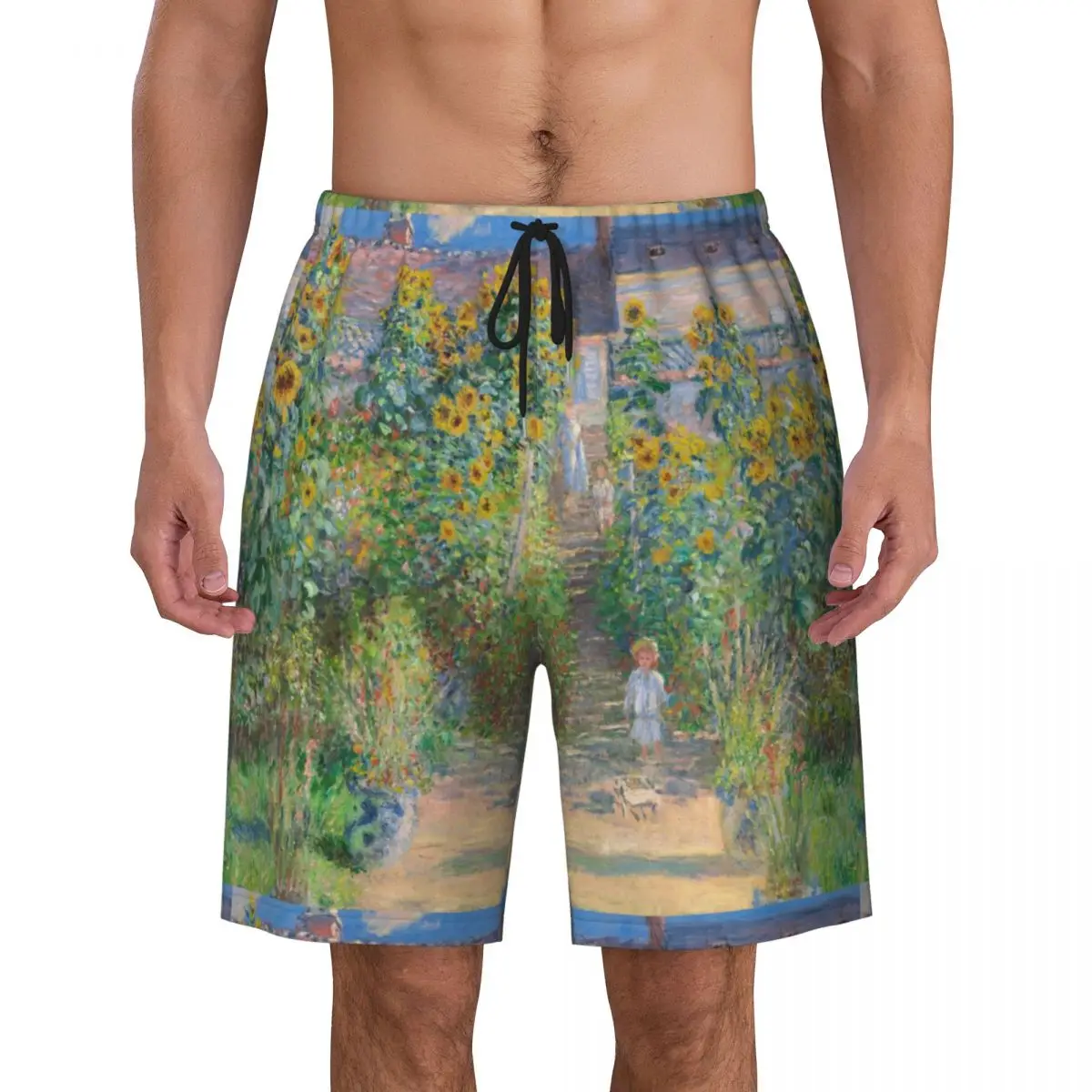 

The Artist's Garden At Giverny Board Shorts Men Fashion Beach Shorts Briefs Claude Monet Painting Quick Dry Swim Trunks