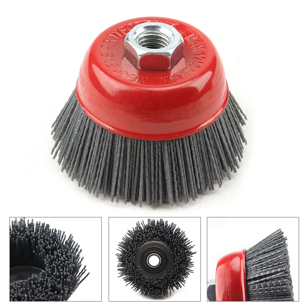 1-3 stücke 85mm Tasse Nylon Schleif Pinsel Rad M14 Pile Polymer-schleifkorn 80/120/240 Winkel Grinder werkzeug – Detail 8