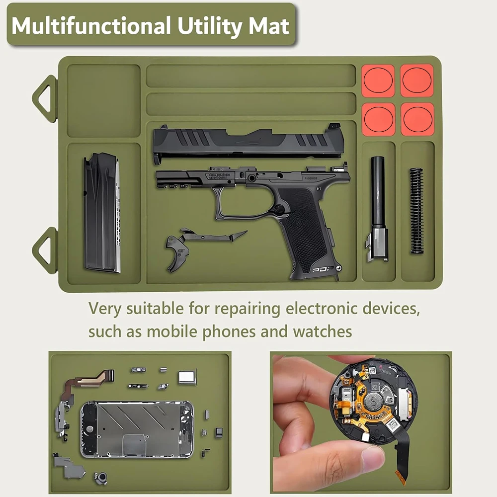 Gun cleaning mat Magnetic Gun Maintenance Repair Pad with Trays for Small Parts Anti-Slip Rubberized Protective Workbench Mat