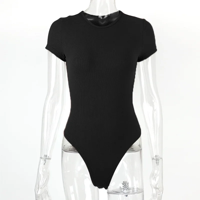 Sexy Short Sleeve Bodysuit for Women Bodycon Bodies Woman Tops Spring Body Black White Brown