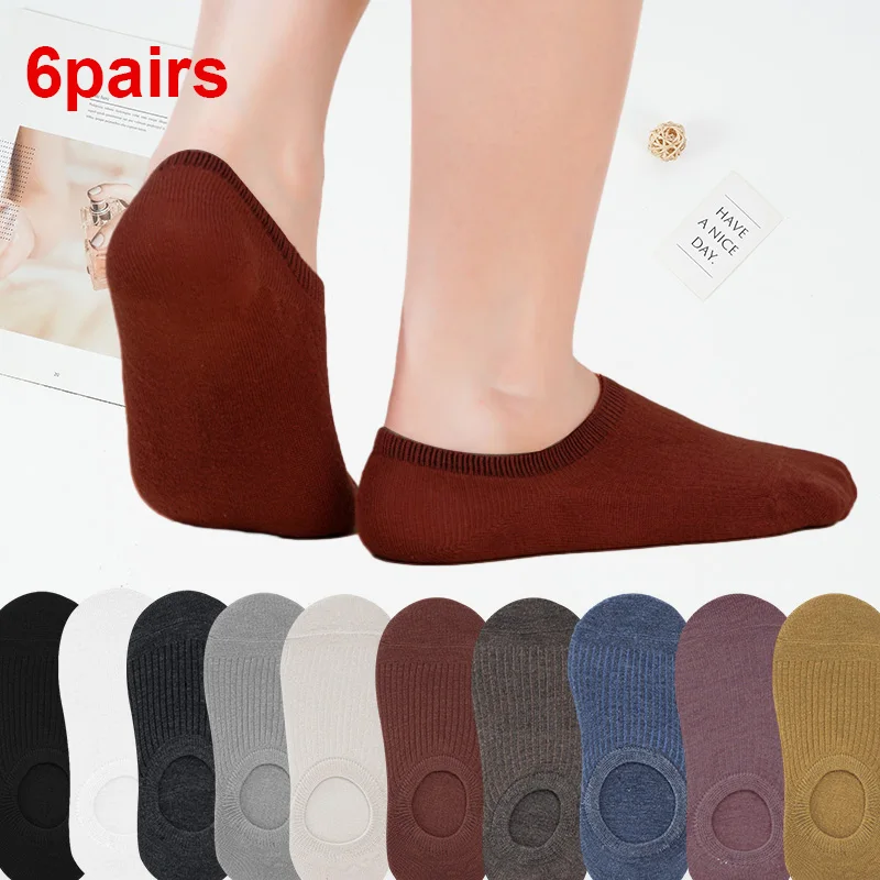 

6pair /Lot Women's Silicone Non-slip Invisible Socks Lady Summer Solid Color Ankle Boat Socks Shallow Mouth Cotton Crew Sock