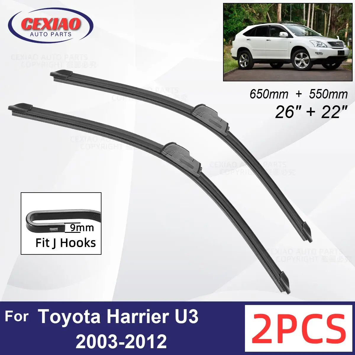 

Автомобильный стеклоочиститель для Toyota Harrier U3 2003-2012, передние стеклоочистители, мягкие резиновые стеклоочистители для автомобильного лобового стекла 26 дюймов + 22 дюйма 650 мм + 550 мм