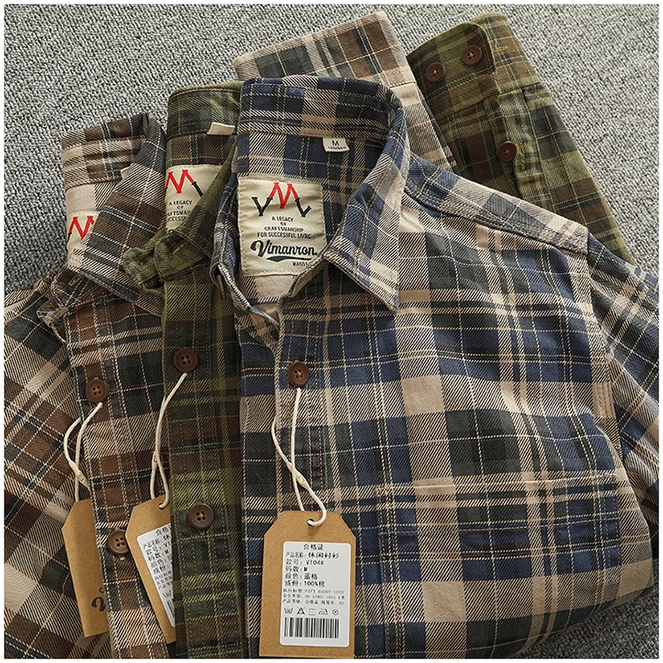 Schweres, klobiges, kariertes Langarmhemd aus Baumwolle für Herren, klassische Revertasche, farblich passende karierte Freizeithemdjacke – Detail 5