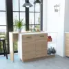 Sicilia Kitchen Island, Two  External Shelves, Double Door Cabinets, Three Shelves White / Light Oak 1