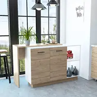 Sicilia Kitchen Island, Two  External Shelves, Double Door Cabinets, Three Shelves White / Light Oak 1