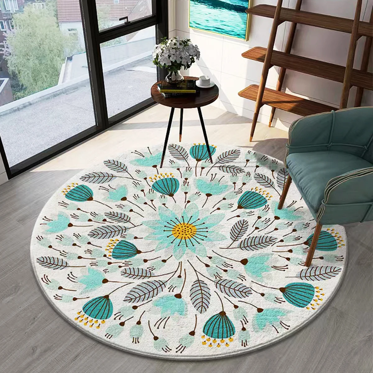 

Anti-slip Rug with Imitation Cashmere Flower Pattern for Living Room