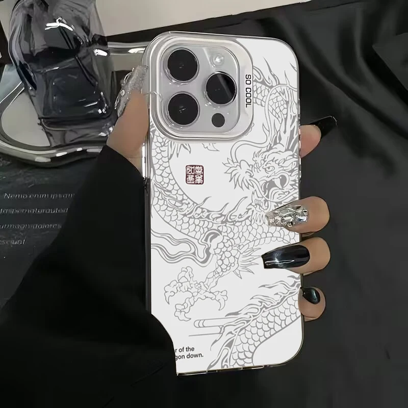 Luxury Dragon Totem Anti-Drop Armor Case with Lens Protection and Plated Cover