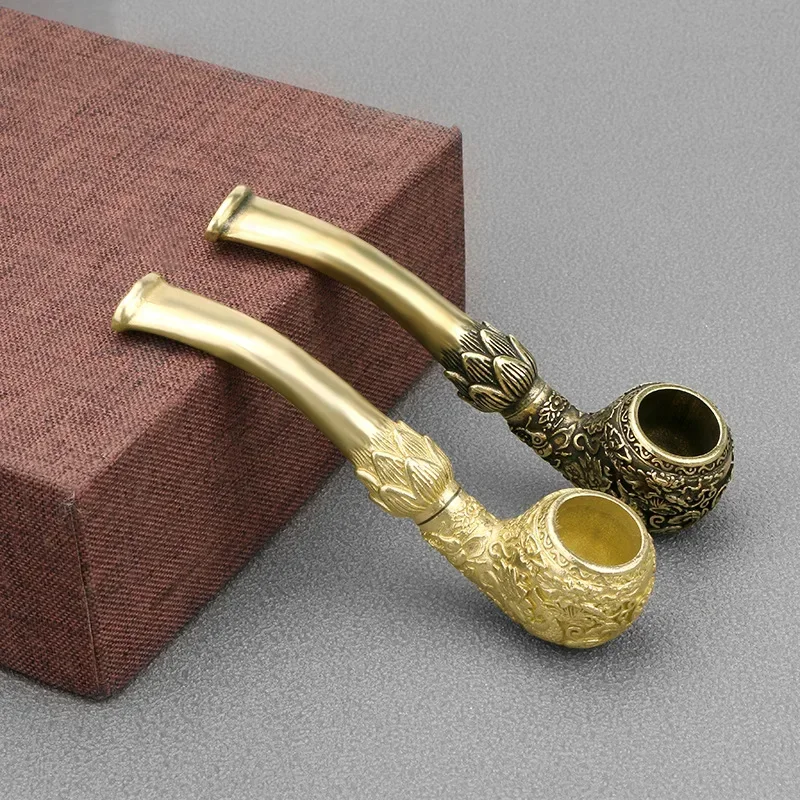Tobacco Pipe Herb Smoking Pipe Smoking Pipe Handicraft Pipe Antique Hand-carved Carp Brass Copper Cigarette Holder Figurines Miniatures Ornaments Creative Home Decoration