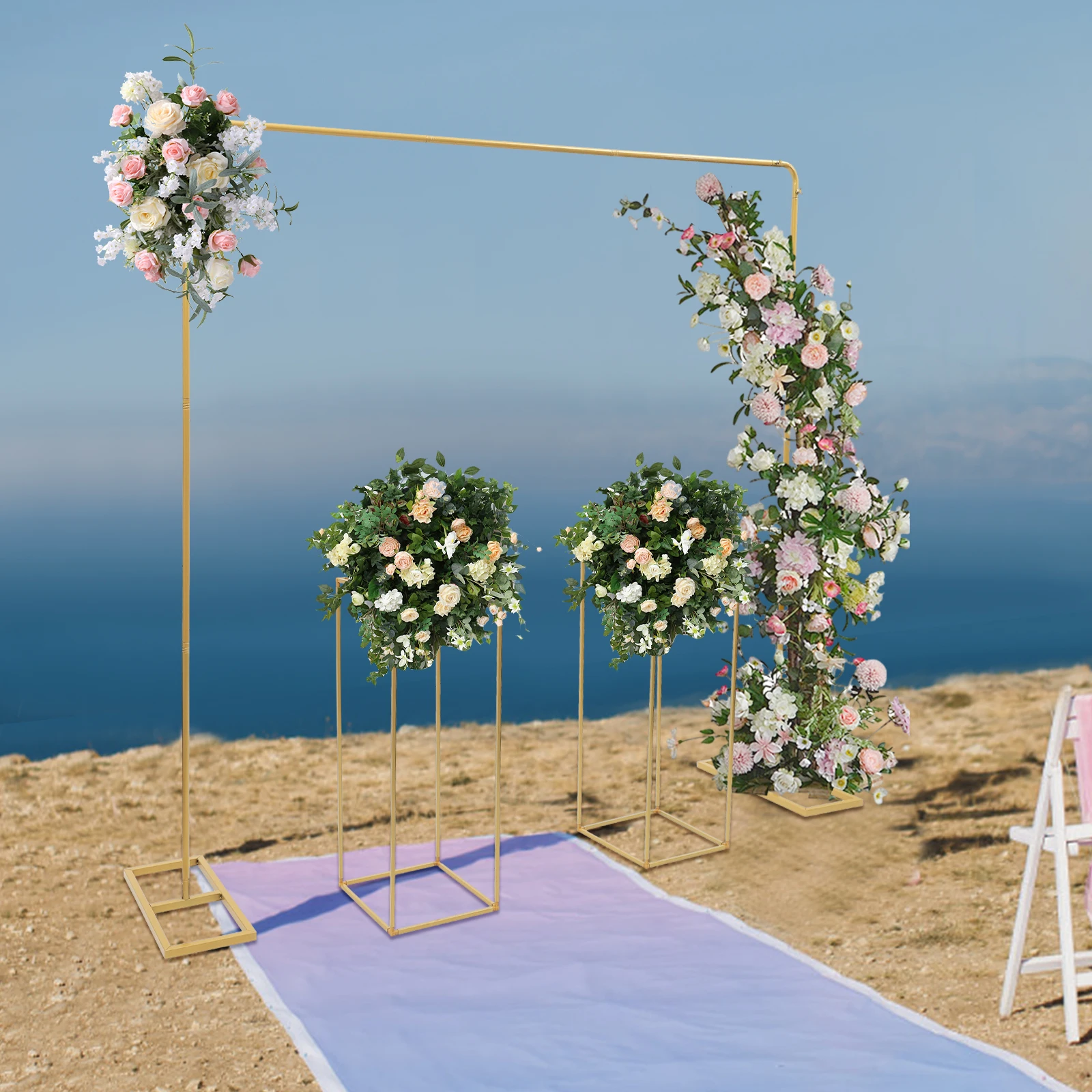 1 of Ballon Arch 2M Stand and 2 of Flower 80cm Stands Set 3pcs Backdrop Frame for Wedding Party Ceremony Indoor Outdoor Decor P