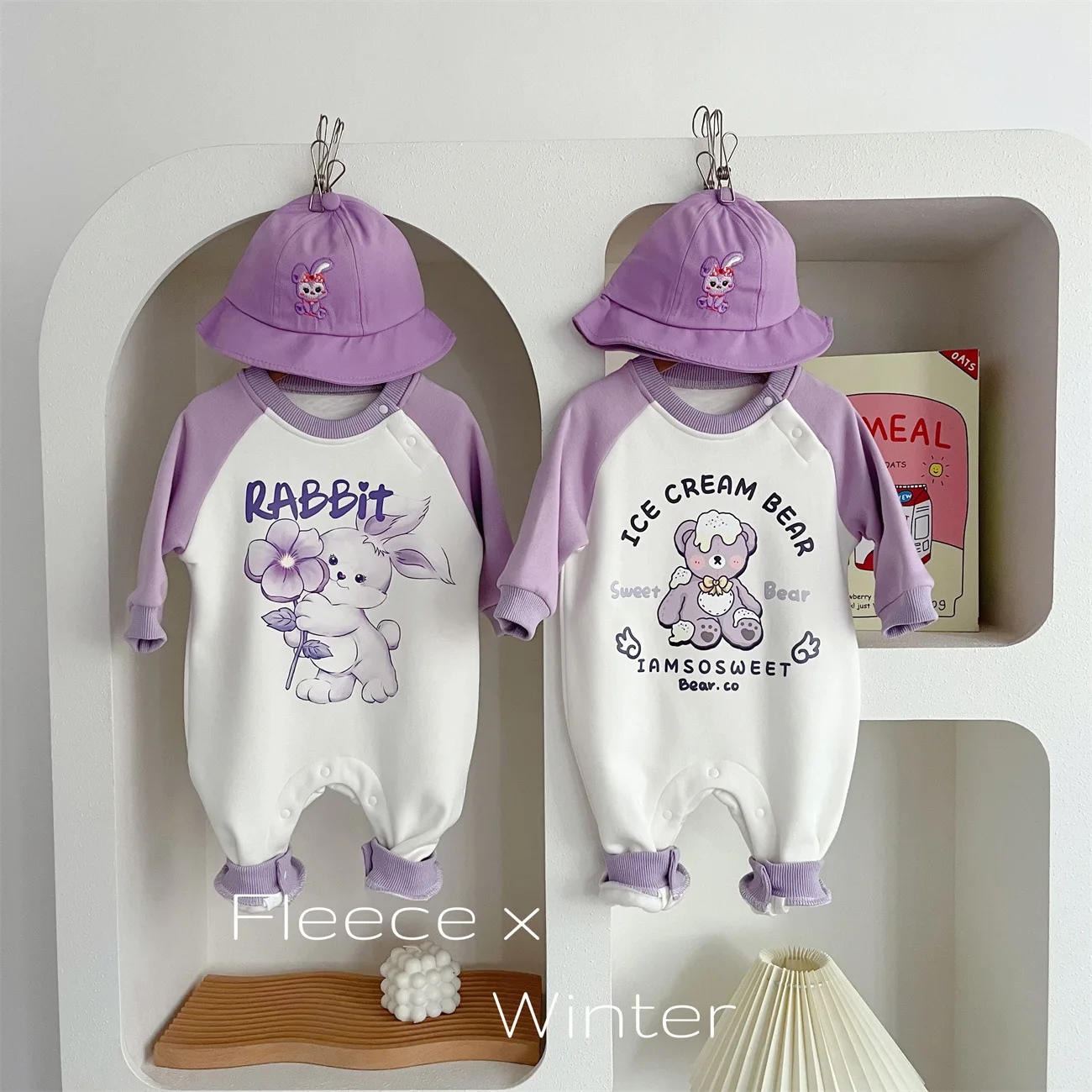 

Korean Autumn Winter Baby Clothes Pluse Girl Sweet Potato Purple Rabbit Jumpsuit Out Clothes Bear 0-2 Years Old Shooting Props