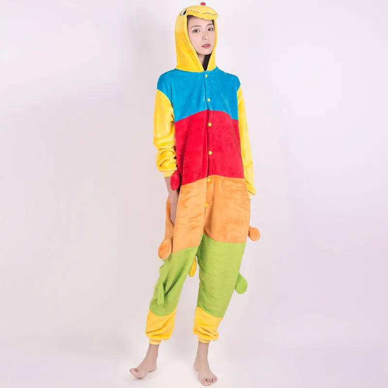 Adult Kids Cartoon Flannel Jumpsuit Pajama Onesies Sleepwear Autumn Winter Thicken Coral Fleece Hooded Nightwear Loose Home Wear