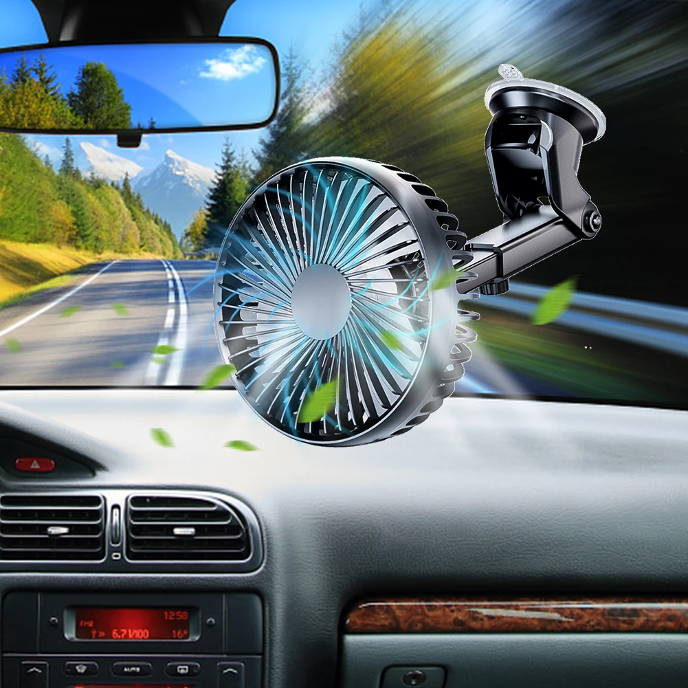 Black ABS Car Dashboard Fan with USB Suction Cup