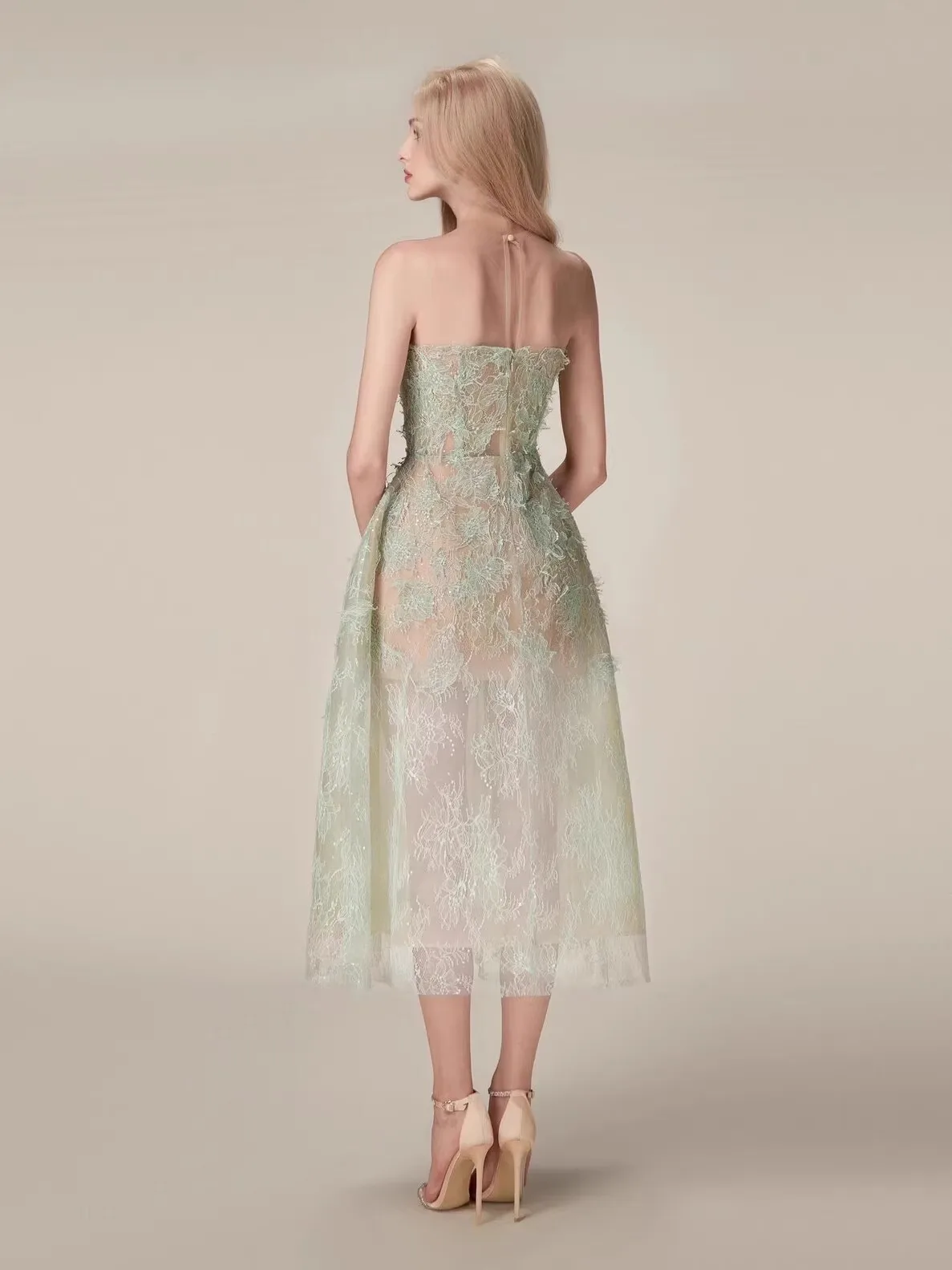 Korean Style 3D Flower Sequin Lace Strapless Dress Elegant Multi-color Mesh Long Dresses Women 2025 New Spring Summer A7877