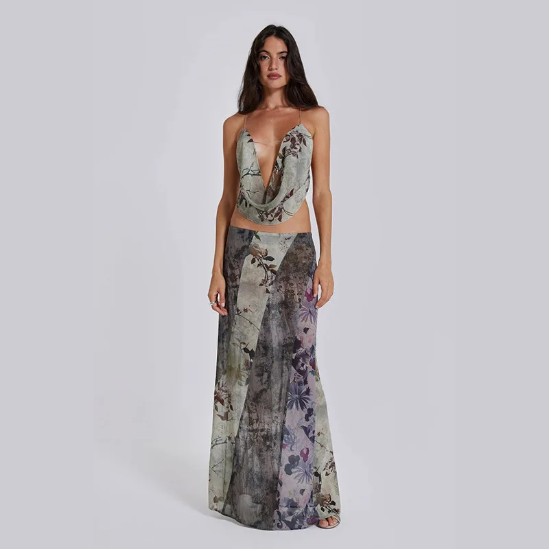 

Осень 2023, новый стиль, Женский облегающий жилет с открытой спиной и воротником хомутиком, свободный облегающий костюм с юбкой, платья