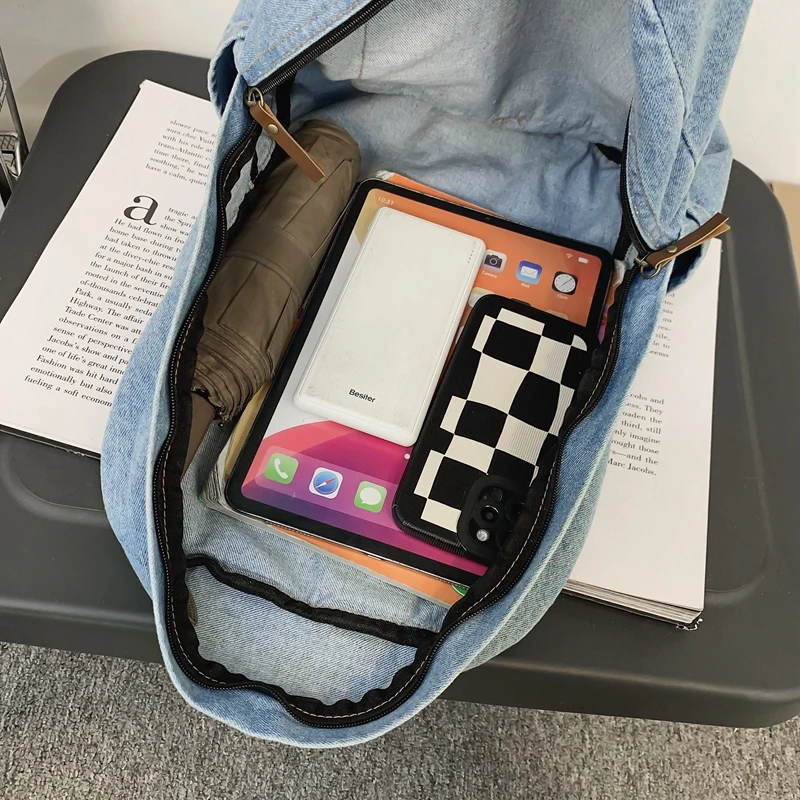 VC Trend Denim Women Backpack Simple Fashionable Backpack for Girls Vintage Streetwear Lazy Style Back Pack Female School Bags