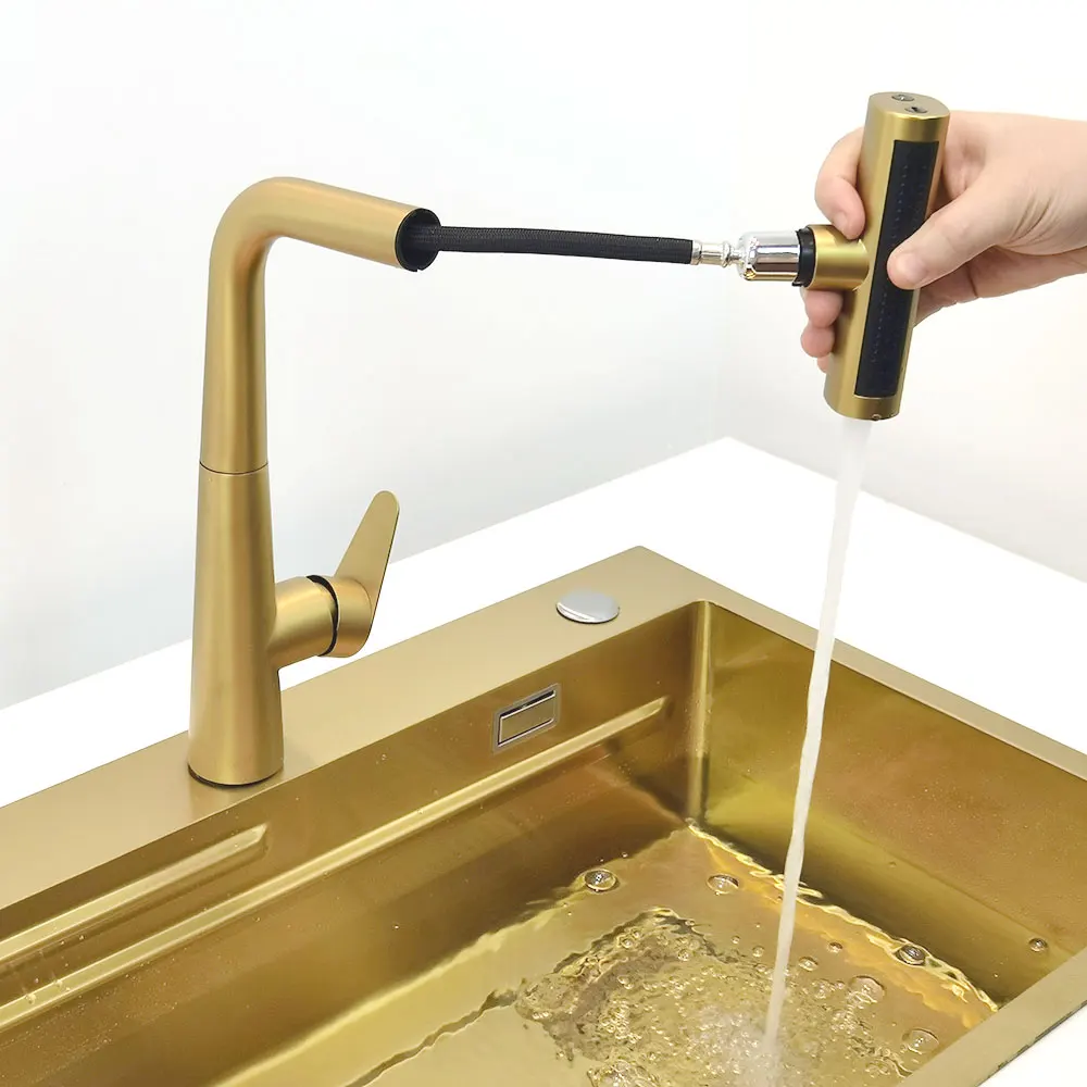 4-function kitchen faucet nano kitchen sink Golden Waterfall tap Stainless Steel Single Bowl Wash Basin Anti-scratch sinks Gold