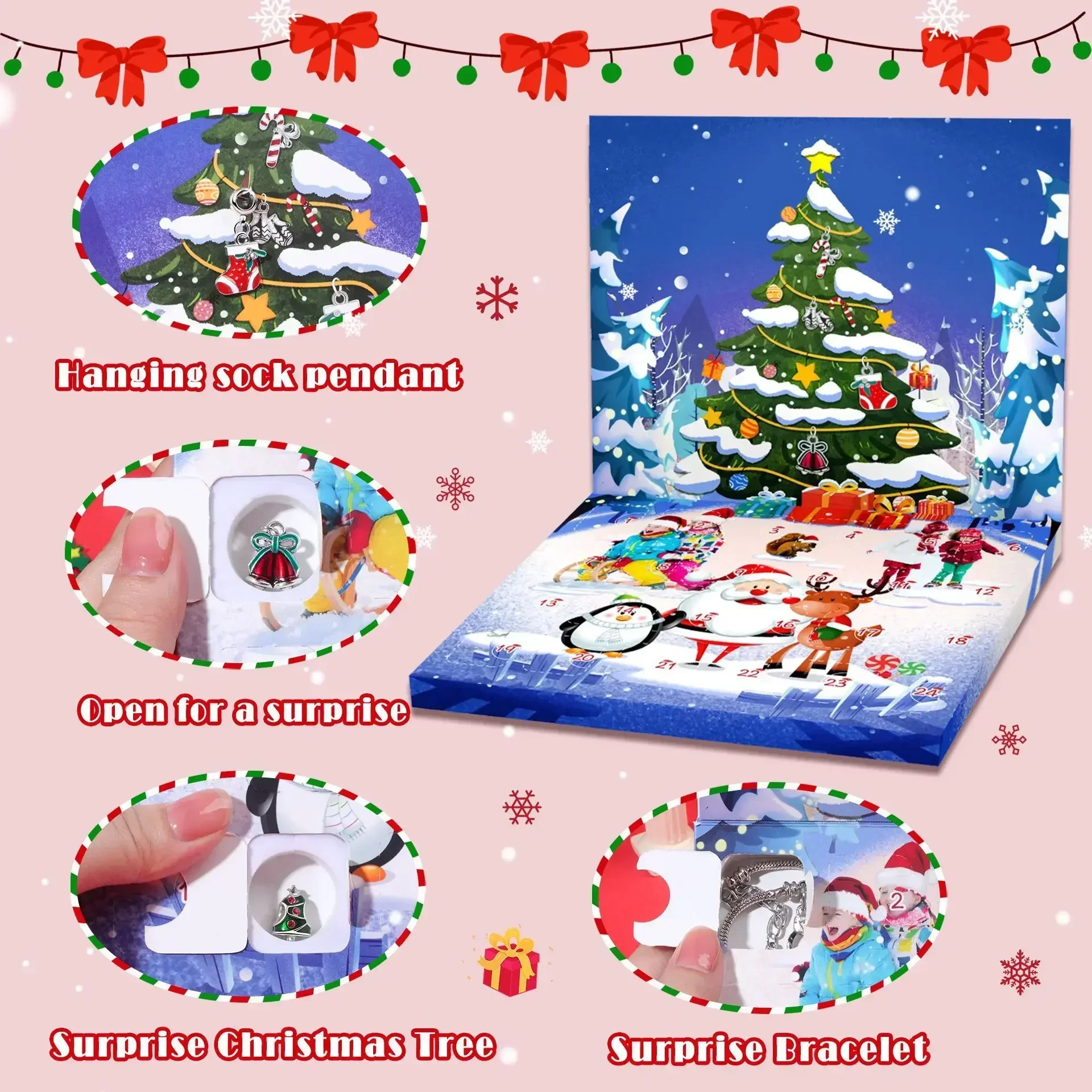Christmas Advent Calender Gift Box 2025 Creative DIY Snowman Santa Claus Bracelet Countdown Calendar Box for Girls New Year Gift - Image 2