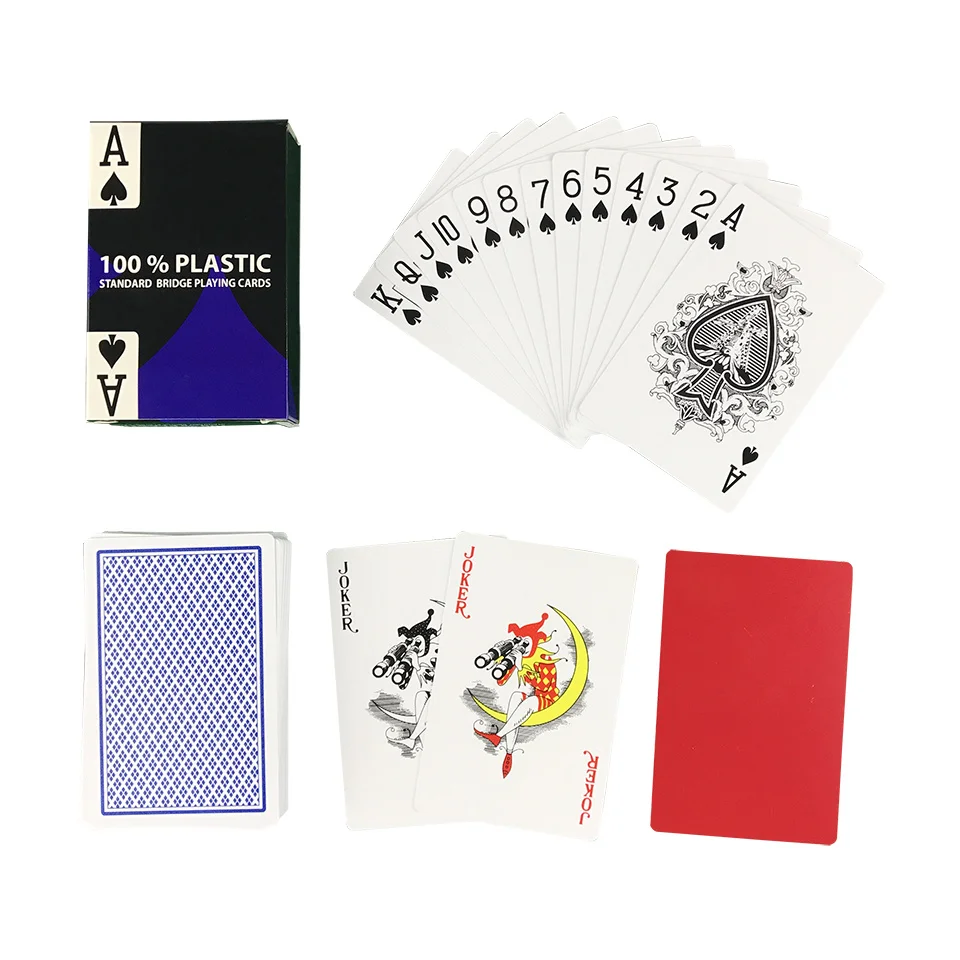 Easytoday 1Pcsset PVC Waterproof Plastic Playing Poker Cards 2 Color Red and Blue Baccarat Texas Hold'em Club Playing Cards (1)