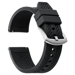 Sporty Waterproof Silicone Watch Strap - 20mm/22mm - Black Buckle (Black)