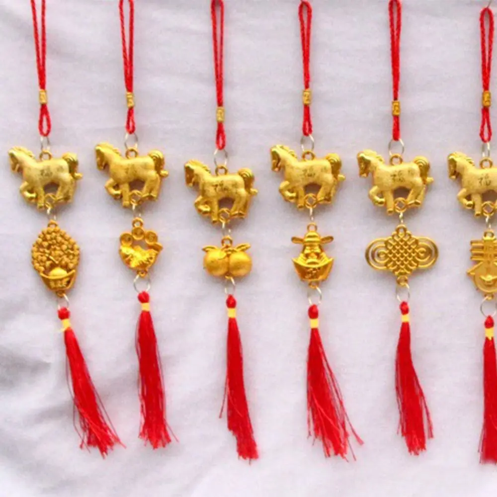 Red Gold Color Spring Festival Pendant with Tassel Plastic Horse Year Pendant Traditional Year of The Horse