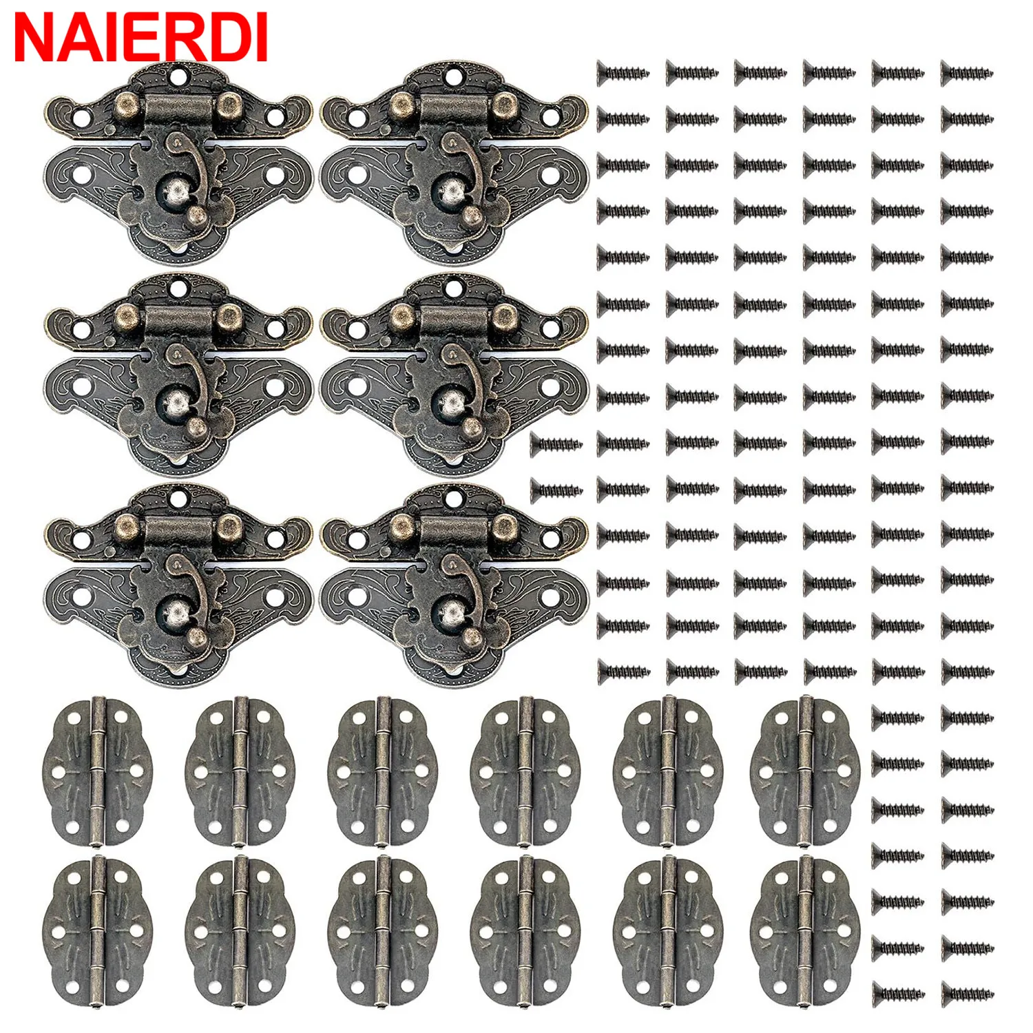 Naierdi-ferrolho Decorativo Vintage para Caixa de Jóias Designs Gravados em Bronze Fivela de Dobradiça Caixa de Madeira Retro 12 Pcs Pcs