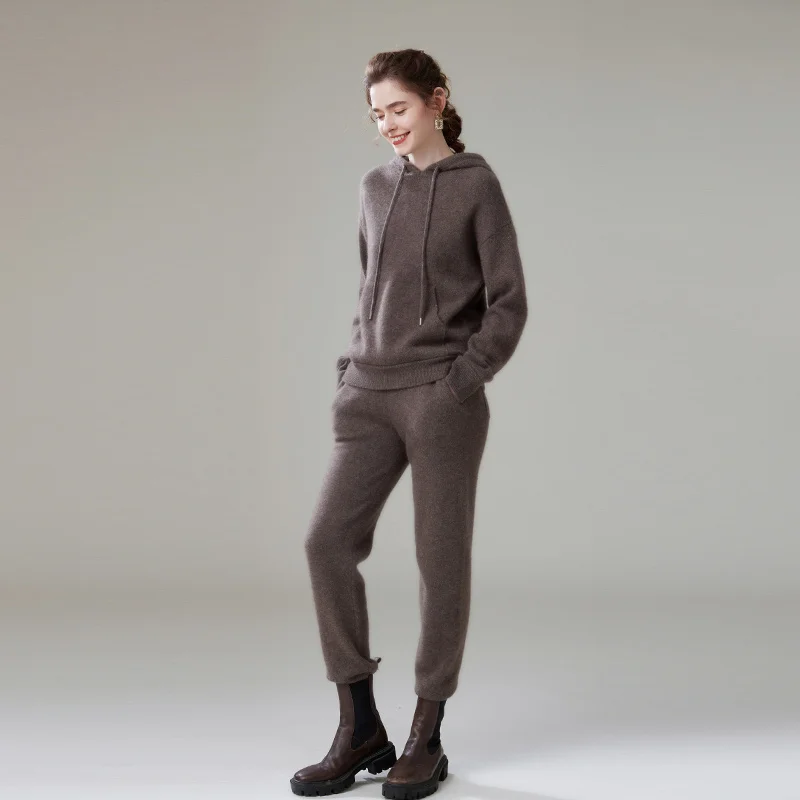 Fashion Woman Suit Autumn Winter 100% Cashmere Knit High Quality Sweater Women Tops And Harem Pants Two-Piece Female Girl Clothe 6
