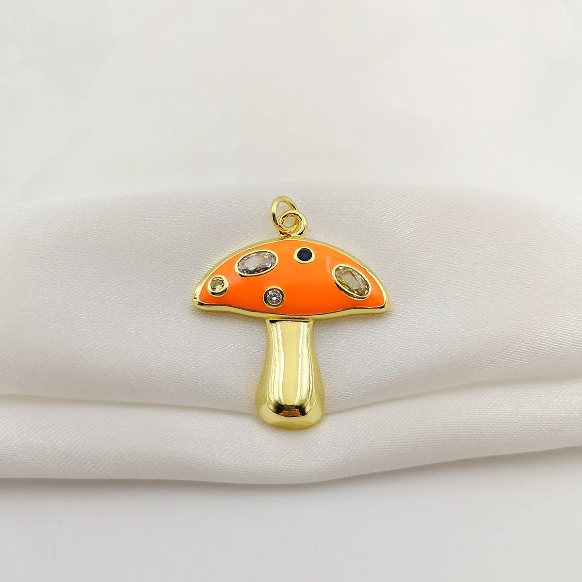 Copper Gold Plated Colored Enamel Mushroom Charms for Necklace DIY Jewelry Making Zirconia Fungi Pendant Jewelry Accessory Gifts 2