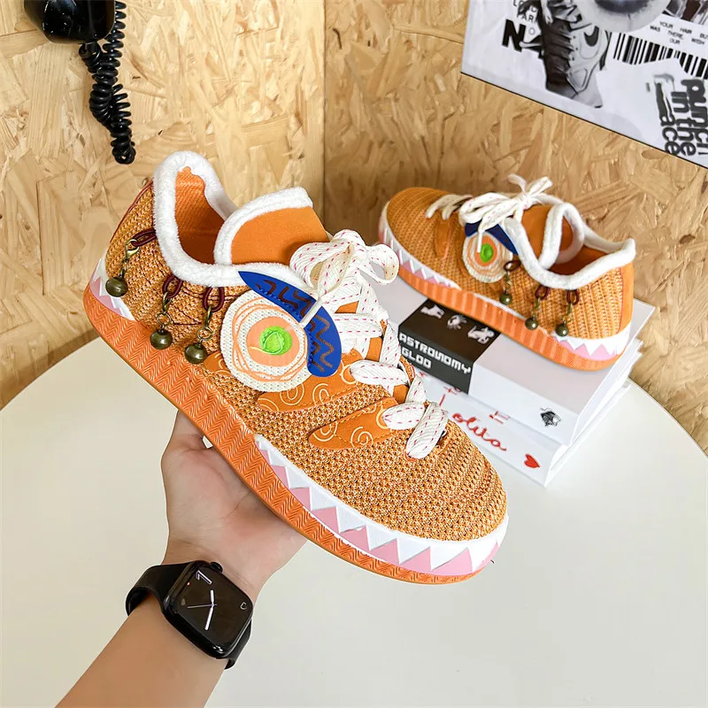 Street Orange Shark Hip Hop Sneakers Men Outdoor Knit Breathable Men's Skateboard Shoes Original Casual Men's Designer Sneakers